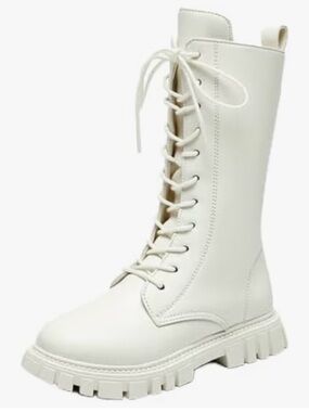 IDIFU White Lace-Up Tall Combat Boot